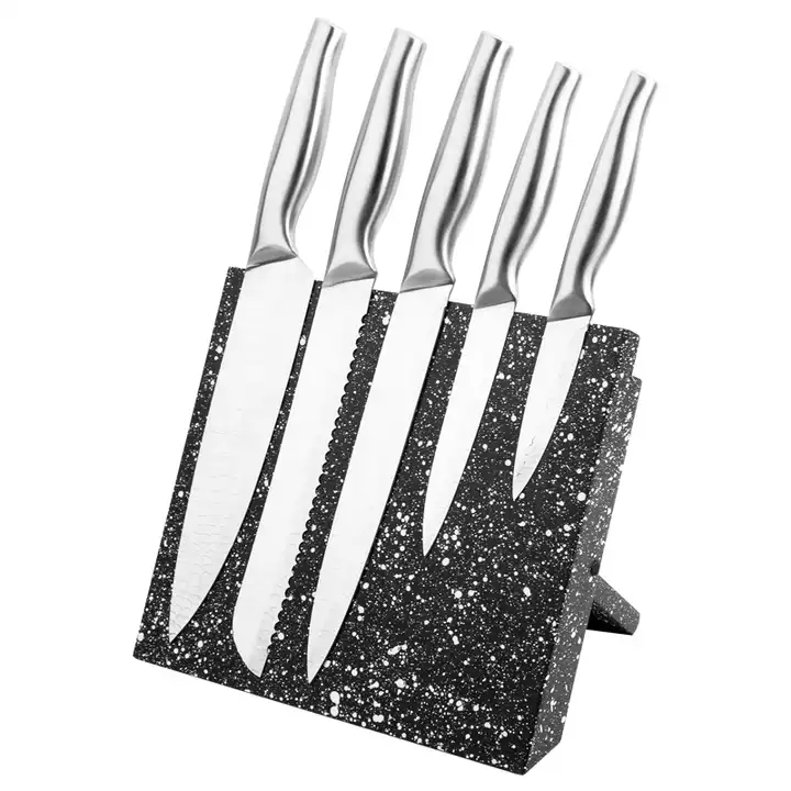 Kundenspezifische heiße Produkte 6-pcs Küchenutensilien Hohler Griff Edelstahl Küchenmesser Set mit Messerblock 