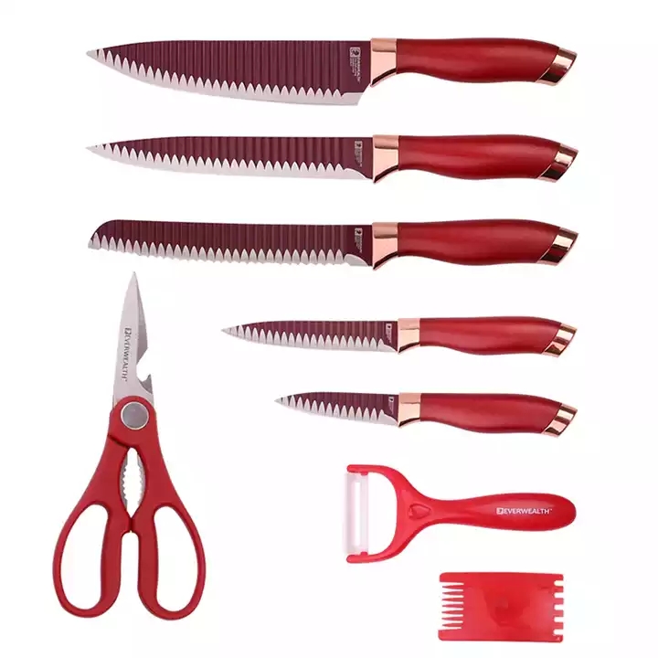 Top Attraktive heiße verkaufende 8-Pcs Küchenmesser Set rote Farbe mit Geschenkbox 