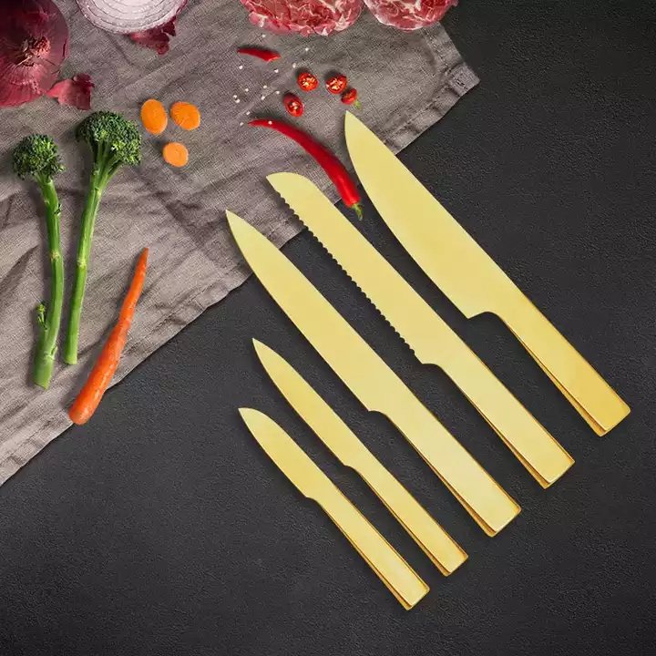 Amazon Heißer Verkauf Antihaftbeschichtung Edelstahl Farbe Küchenmesser Set mit Hohl Griff 