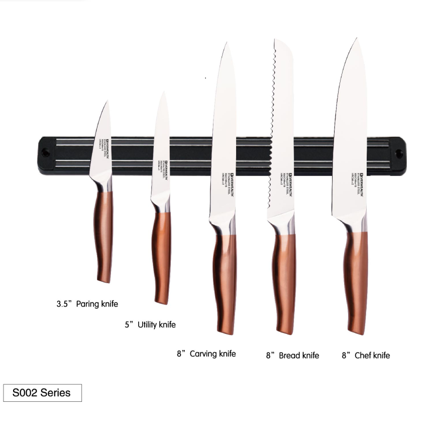 Gute Qualität Hohl Griff Chef Messer Set 6pcs Küchenmesser Set mit schwarzem Kunststoff Magnetmesser Halter 