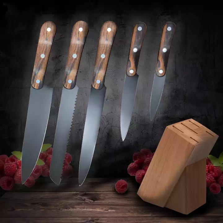 Natürliche Pakka Holz Edelstahl 3cr13 6Pcs scharfe Messer Sets Küchenmesser Set 
