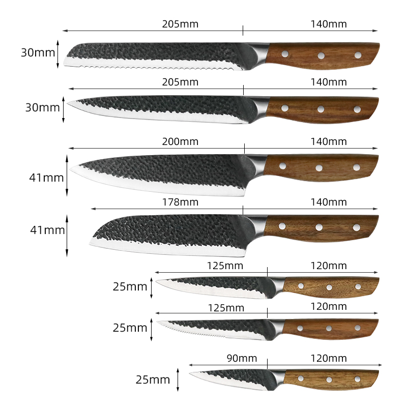 Japanische geschmiedete 430 Bolster Edelstahl Messer Acacia Holz Acacia Griffe mit Block Kochmesser 